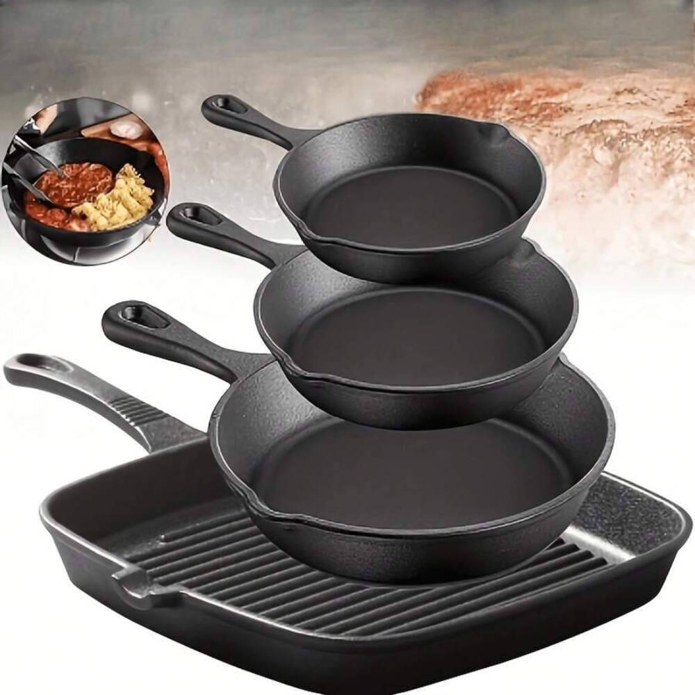 Camping Cooking Ware Set - Set Peralatan Masak Besi Cor 4-Potong,