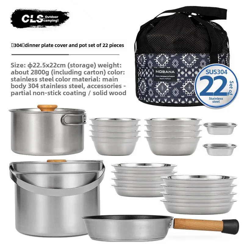Camping Cooking Pot Stainless Steel - NOBANA&CLS 22PCS Set Peralatan Masak Stainless