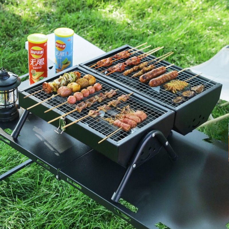 Camping Double Cooking Stove - Pemanggang Barbekyu Baja Karbon Portabel Dua