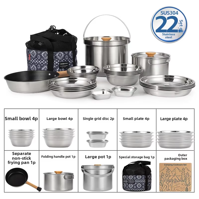 Camping Cooking Pot Stainless Steel - NOBANA Set Panci Baja Tahan Karat
