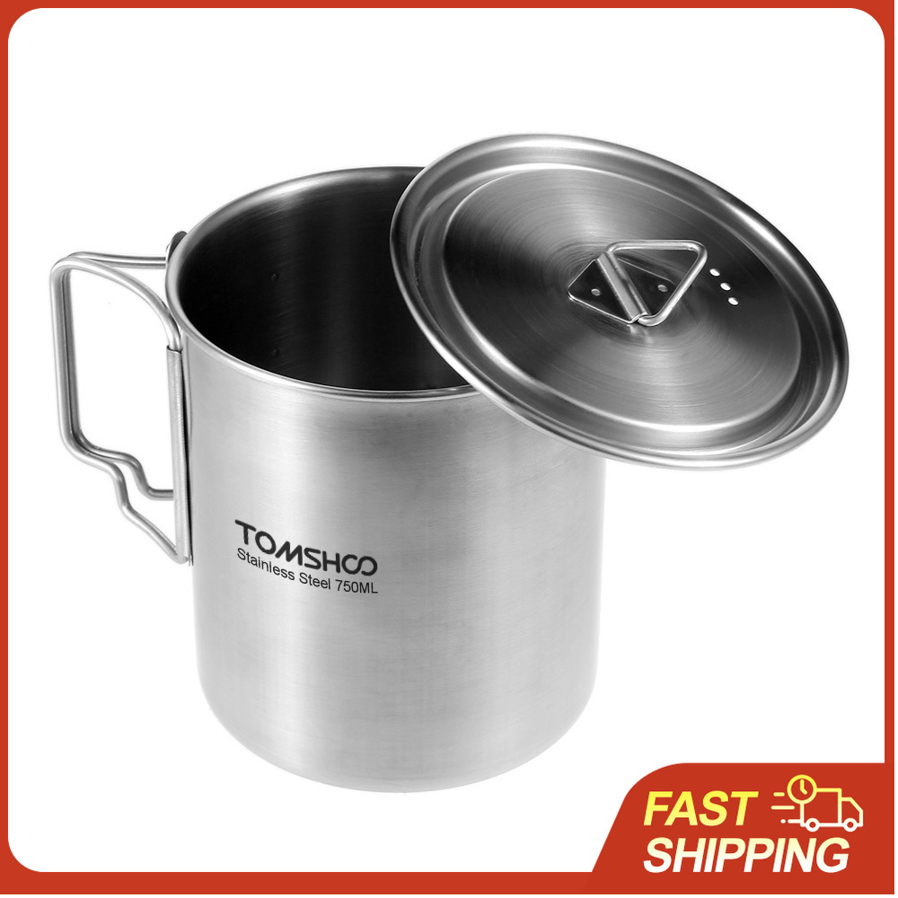 Camping Cooking Pot Stainless Steel - TOMSHOO 750Ml Panci Baja Tahan Karat